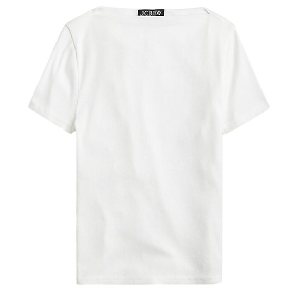 NWT J.Crew White Boatneck Ribbed Tee XXS Cotton Modal Stretch Knit - Picture 1 of 6